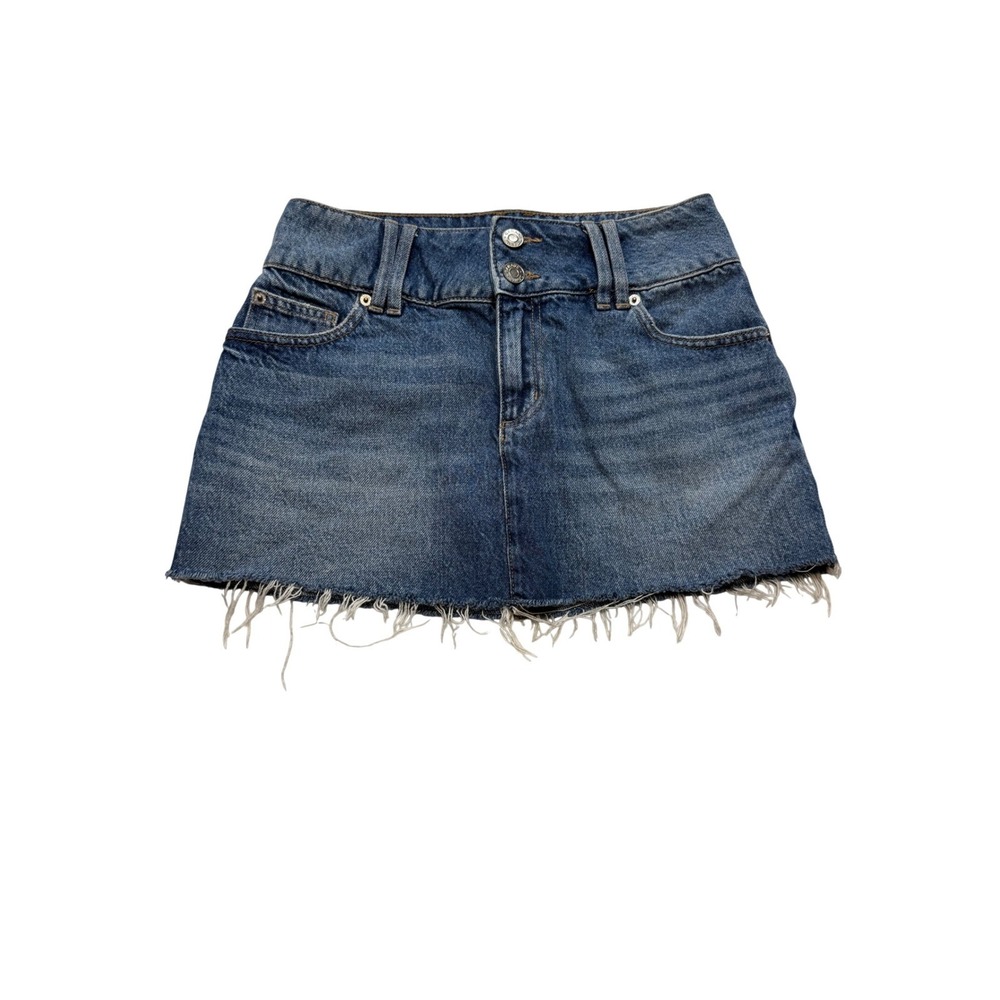 Garage Denim Raw Hem Mini Skirt Y2K Frayed Double Button Blue Womens XS